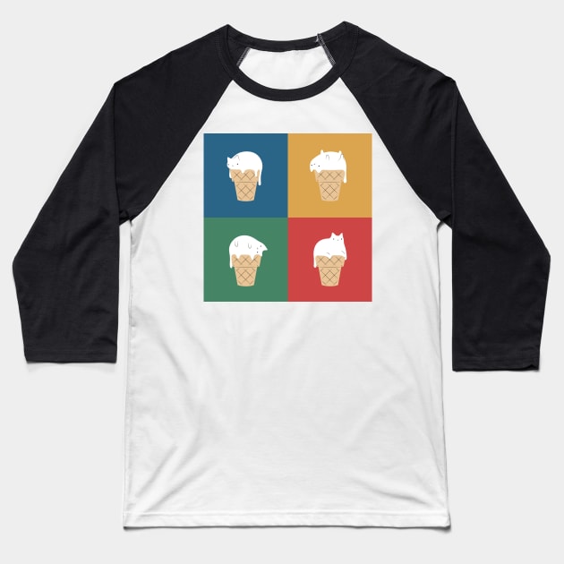 Cat Ice Cream 2x2 Baseball T-Shirt by ilovedoodle